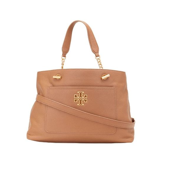 Tory Burch Britten Leather Satchel Tote/Shoulder Bag Bark Brown Tan, MSRP $495 - Picture 1 of 15